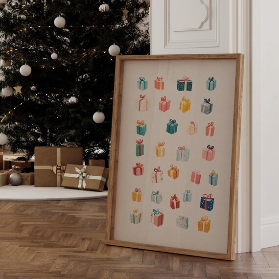 Christmas Gift Boxes Pattern Colorful Holiday Presents Wall Art