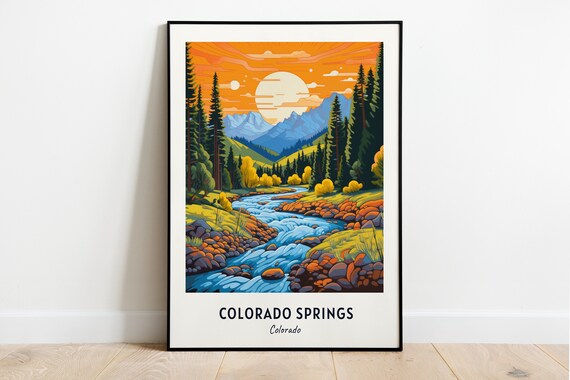 Colorado Springs Colorado Mountain River Pine Forest Sunset Poster