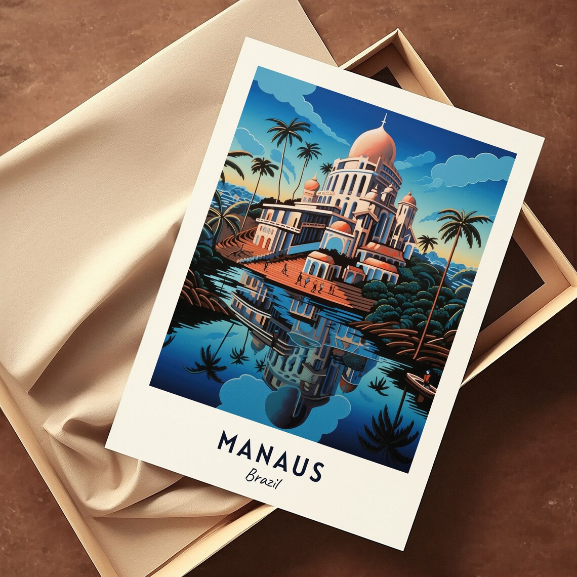 Manaus Brazil Domed Theatre Building Reflected In The Water Travel Poster - Image 3