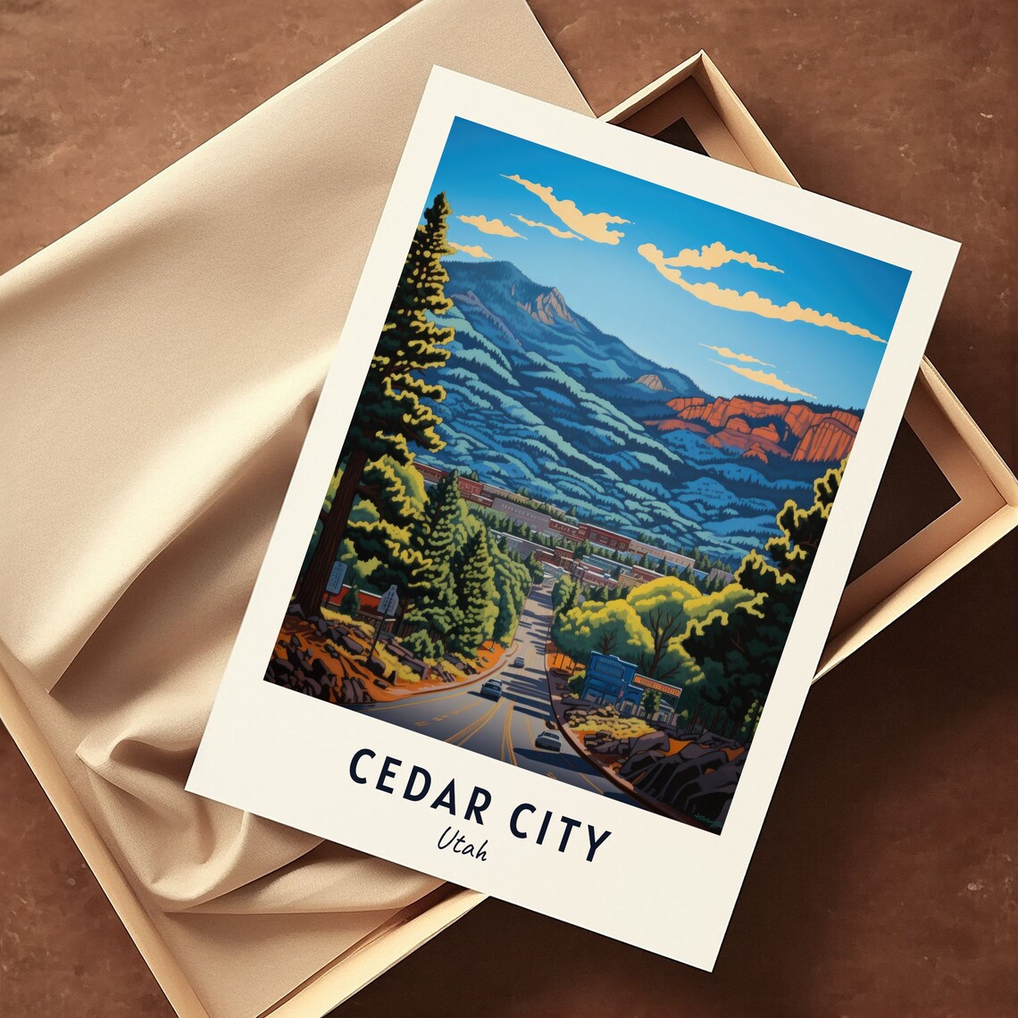 Cedar City Utah Mountain Road Red Rock Cliffs Desert Travel Poster - Image 3