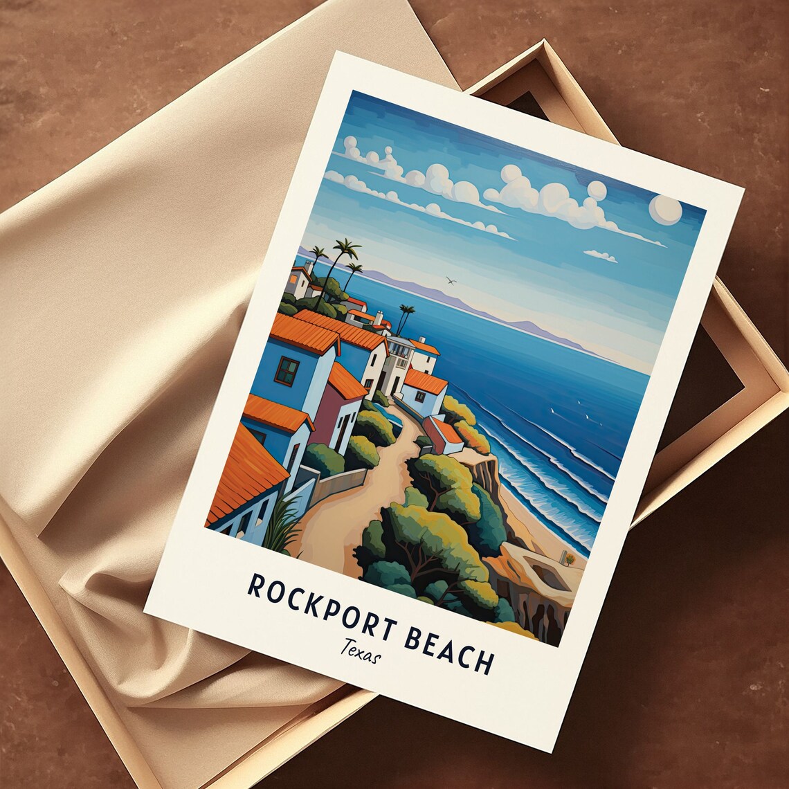 Rockport Beach Texas Colorful Coastal Village Hilltop Ocean Poster - Image 3
