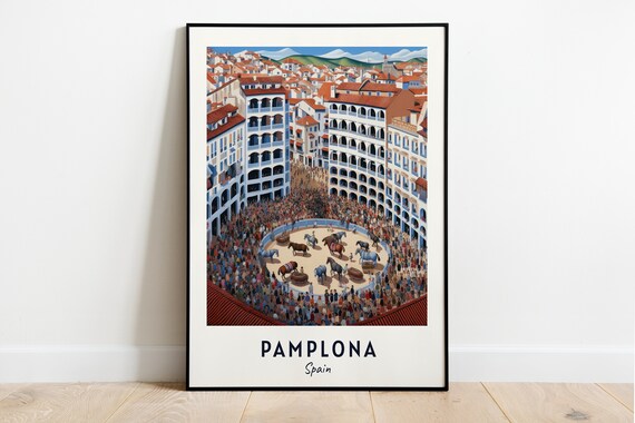 Pamplona Running Of The Bulls Arena Crowd Festival Travel Poster