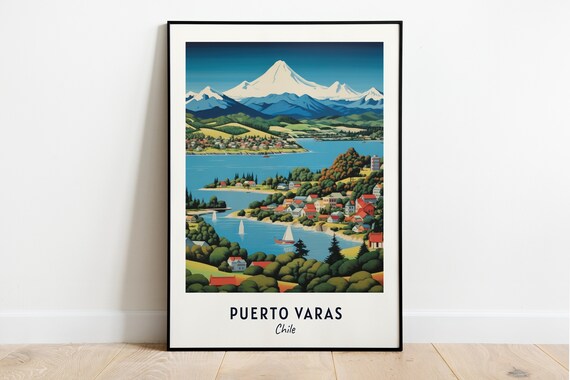 Puerto Varas Lakeside with Osorno Volcano Rising in Chile Poster