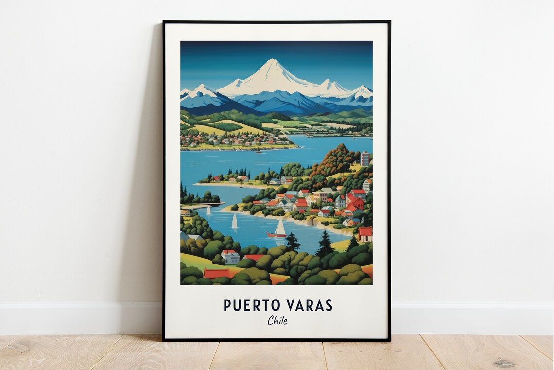 Puerto Varas Lakeside with Osorno Volcano Rising in Chile Poster