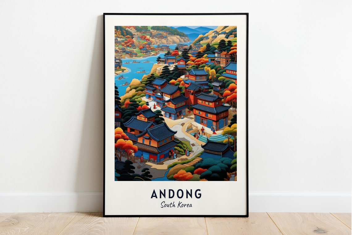 Hahoe Folk Village Travel Print Wall Art Andong South Korea City Print Hahoe Folk Village Travel Gift Hahoe Folk Village Poster