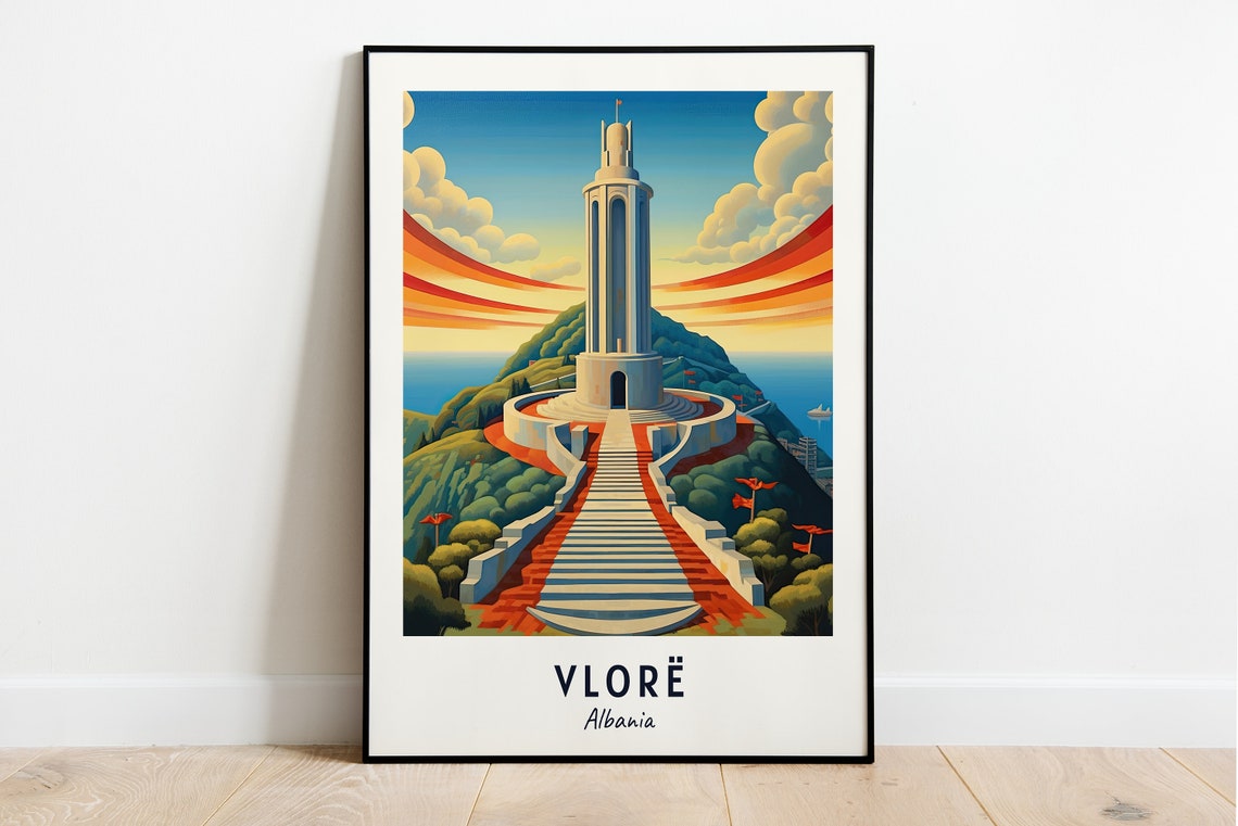 Vlorë Albania Independence Monument Tower Hilltop Stairs Poster