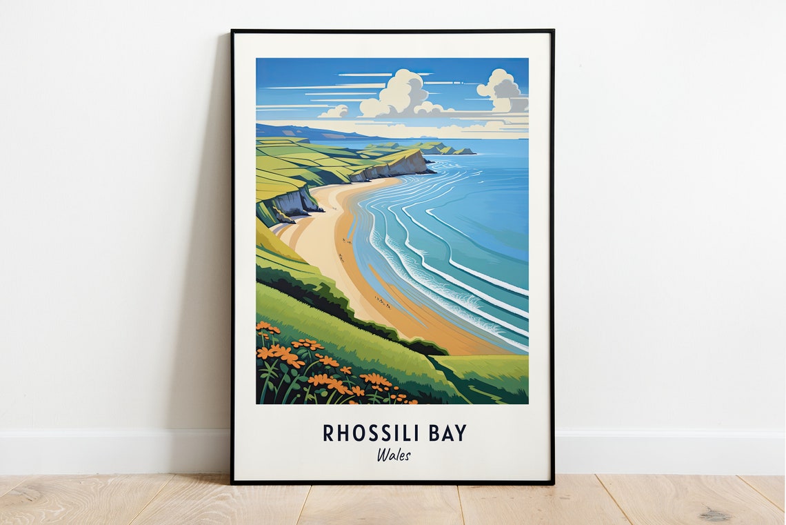 Rhossili Bay Wales Travel Print Wall Art Rhossili Bay Wales City Print Rhossili Bay Wales Travel Gift Rhossili Bay Wales Poster