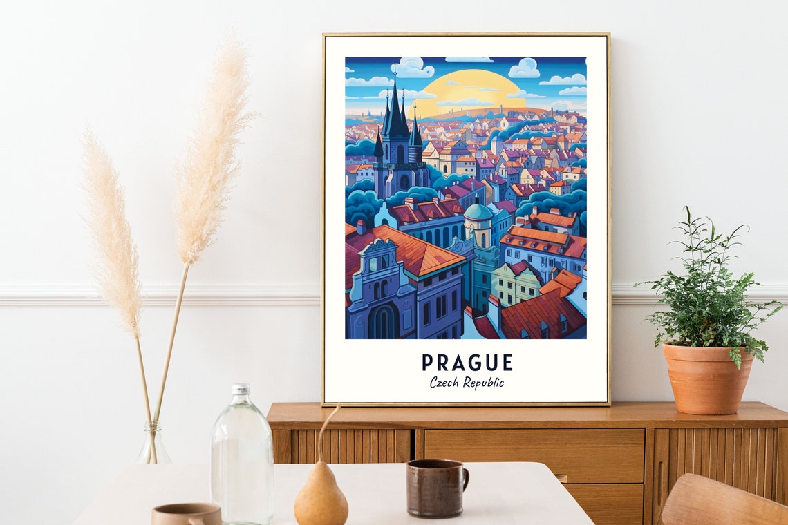 Prague Sunset Panorama of Red Rooftops in Czech Republic Poster - Image 2