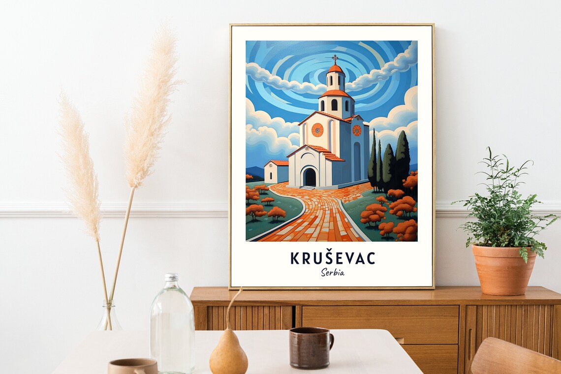 Krusevac Serbia Lazarica Church Autumn Travel Poster Artwork - Image 2