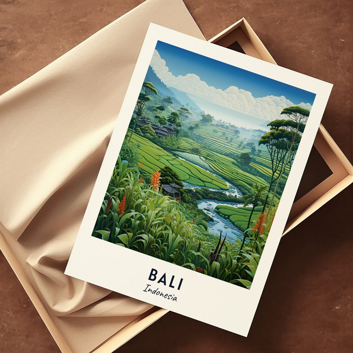 Bali Indonesia Rice Terrace River Lush Tropical Valley Poster - Image 2