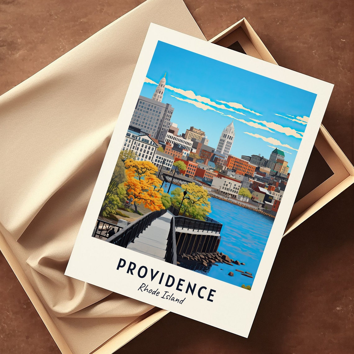 Providence Rhode Island Waterfront Boardwalk Skyline Travel Poster - Image 3