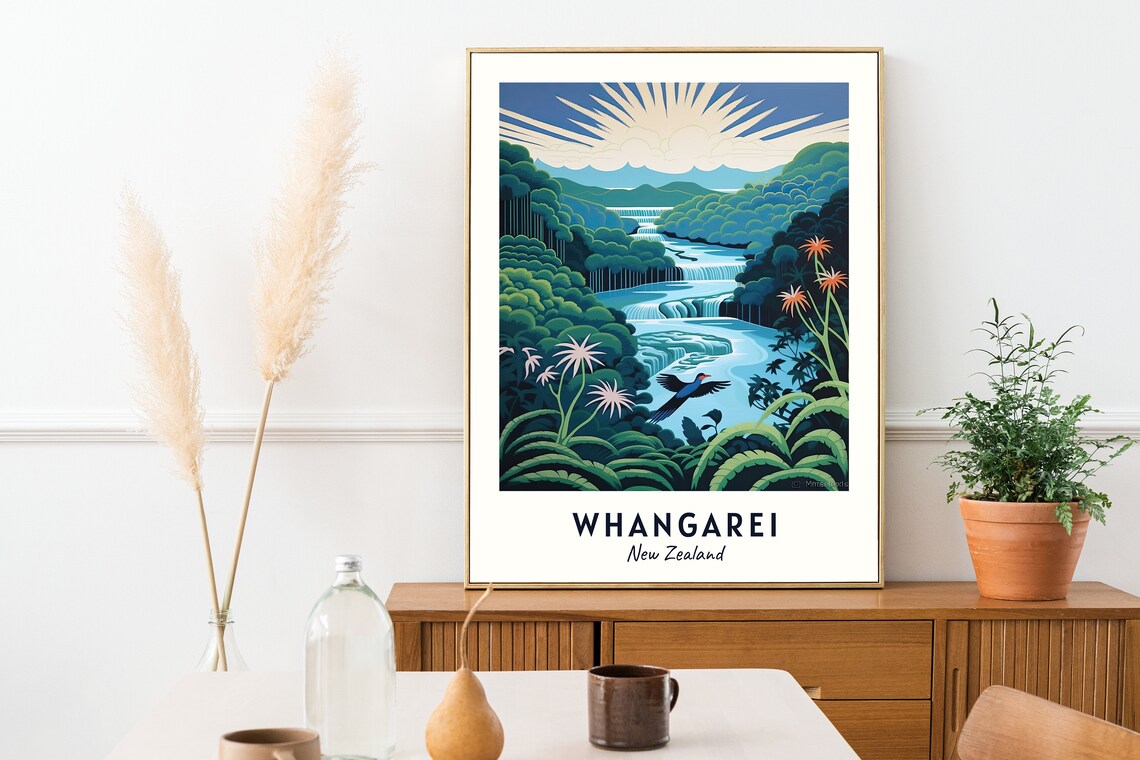 Whangarei New Zealand Waterfall Lush Forest Scene Travel Poster - Image 2