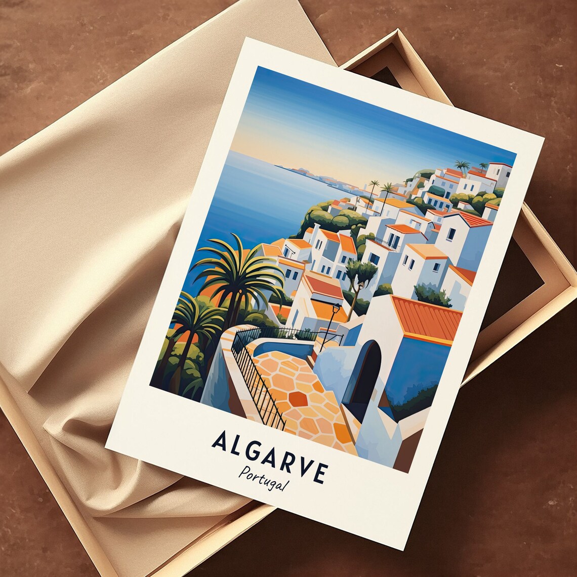 Algarve Portugal Whitewashed Cliff Village Ocean View Travel Poster - Image 3