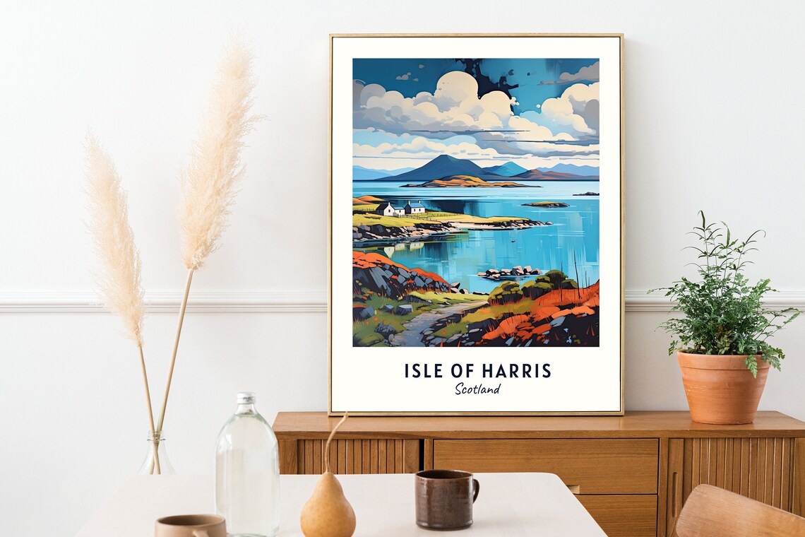 Isle Of Harris Scotland Rocky Coast With Cottages By The Sea Poster - Image 2