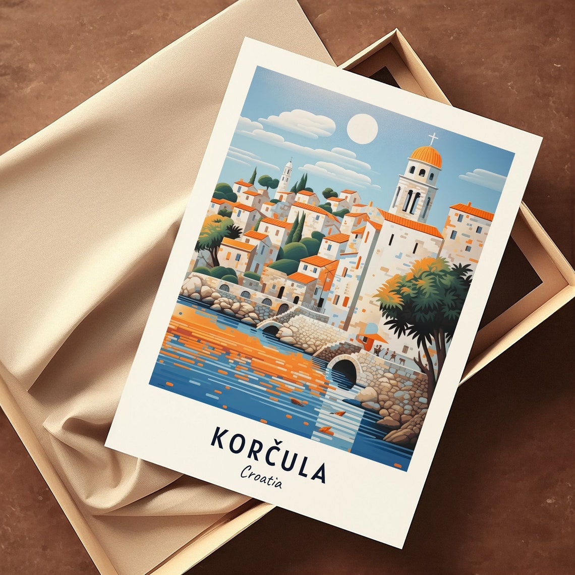 Korčula Croatia Old Town Domed Tower And Stone Bridge Poster - Image 3