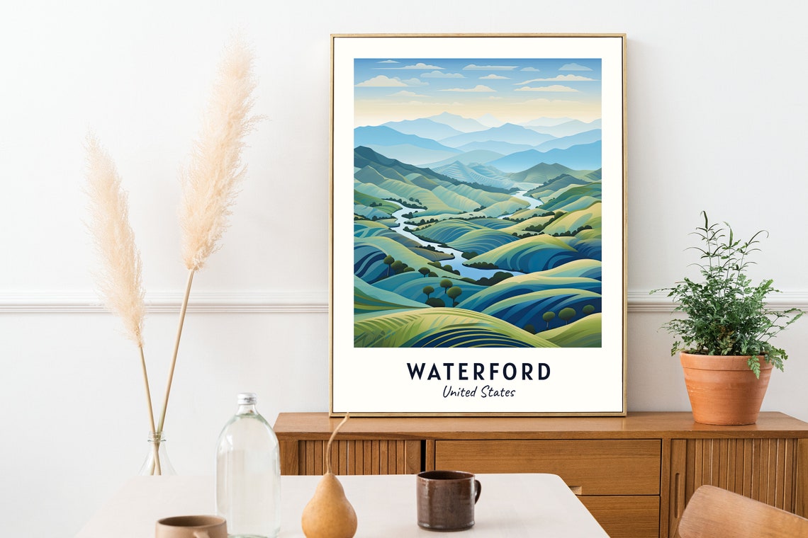 Waterford Rolling Green Hills Winding River Valley View Travel Poster - Image 2