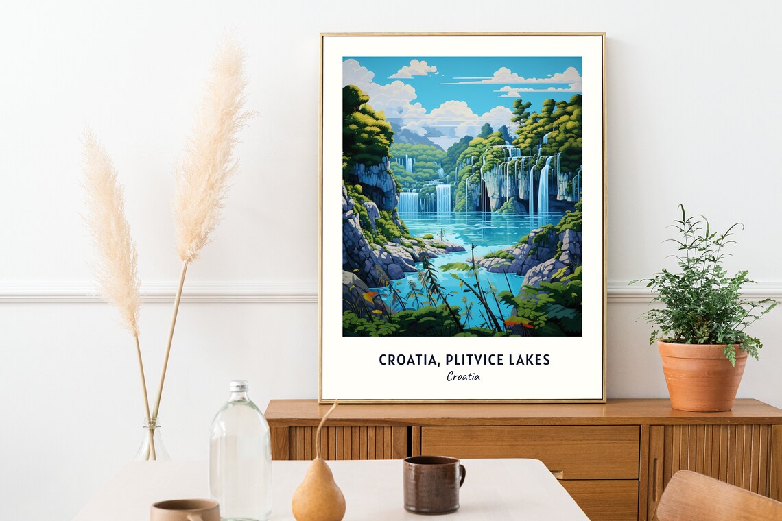Plitvice Lakes Croatia Turquoise Waterfalls Forest Travel Poster - Image 2