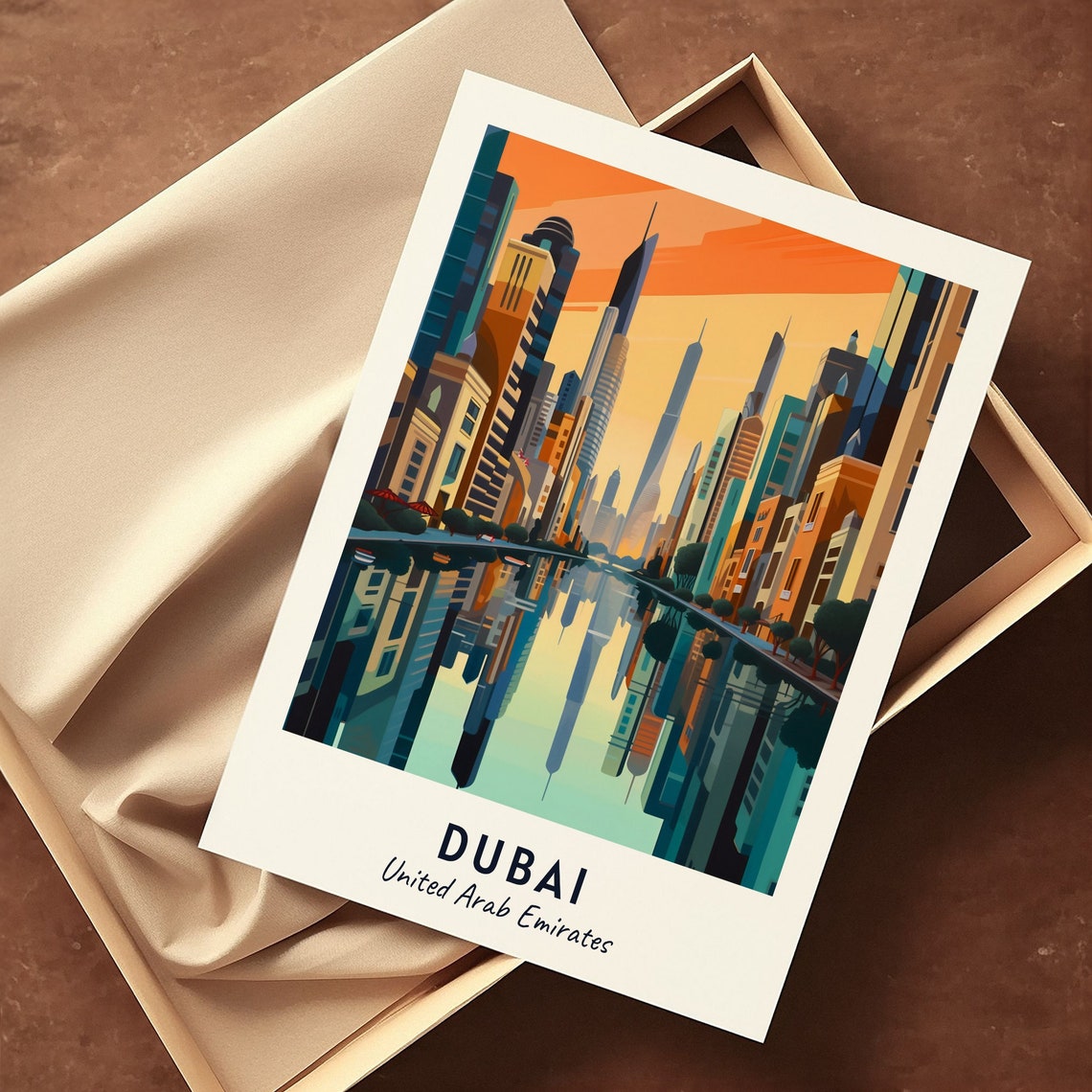 Dubai Sunset City Boulevard Skyline Reflection Travel Poster - Image 3