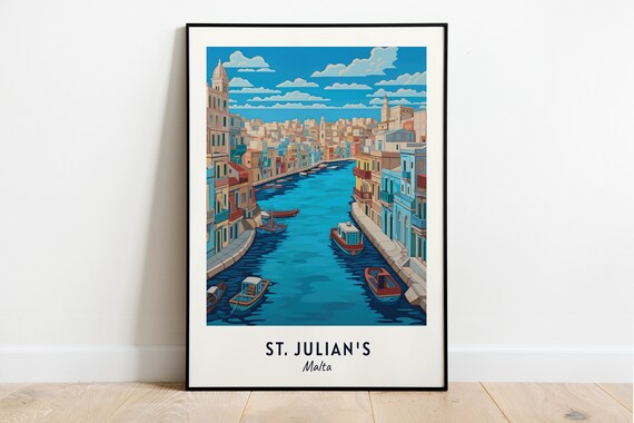 St Julians Malta Harbor Canal With Colorful Buildings And Boats Poster