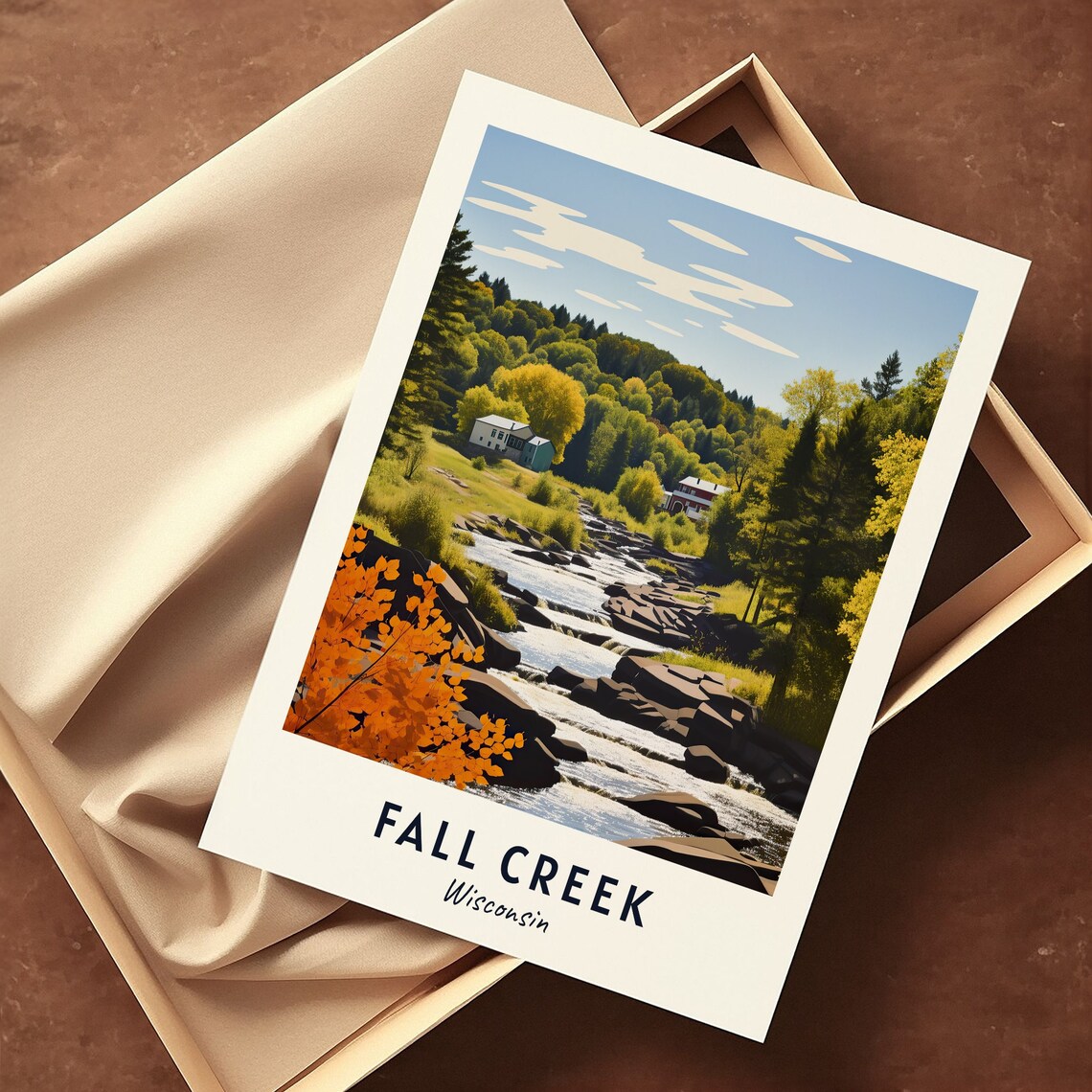 Fall Creek Wisconsin Autumn Creek Waterfall Rocks Travel Poster - Image 3