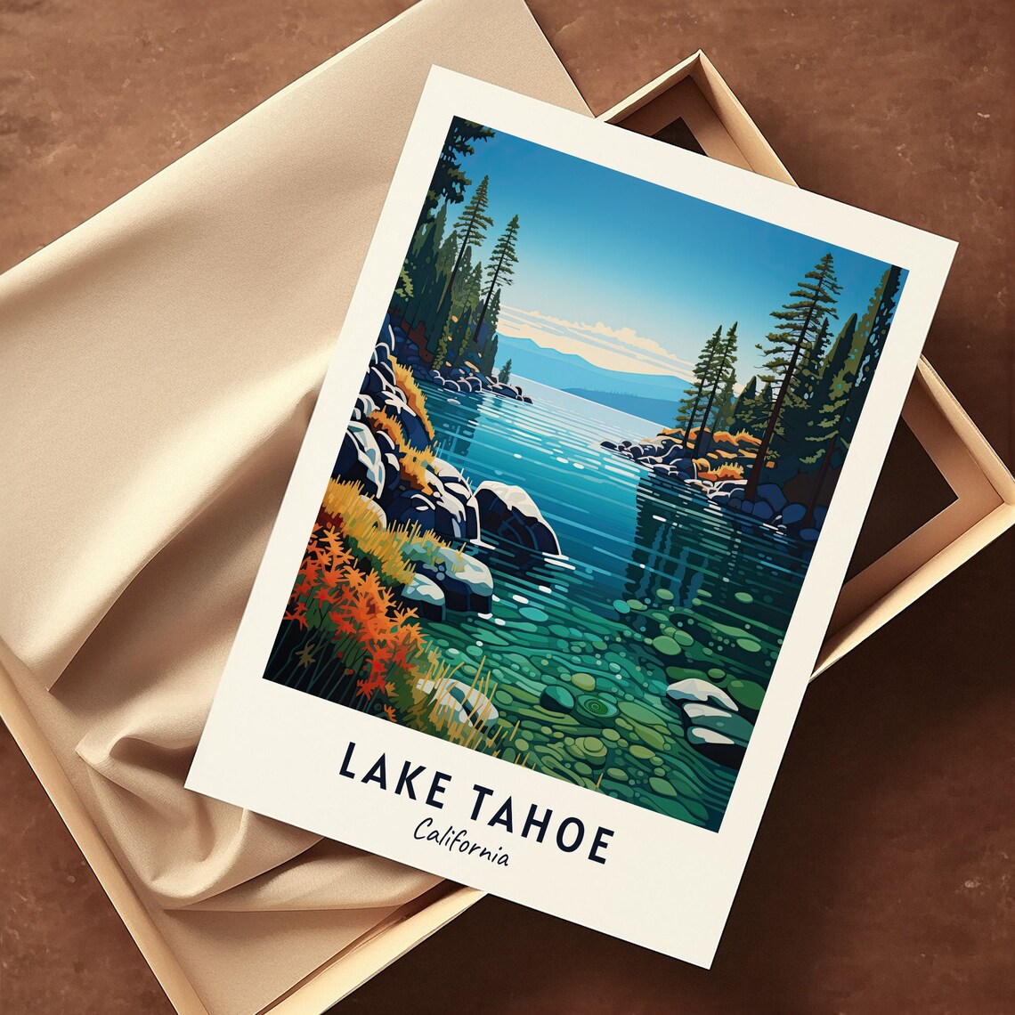 Lake Tahoe California Crystal Clear Shoreline Pines Travel Poster - Image 3