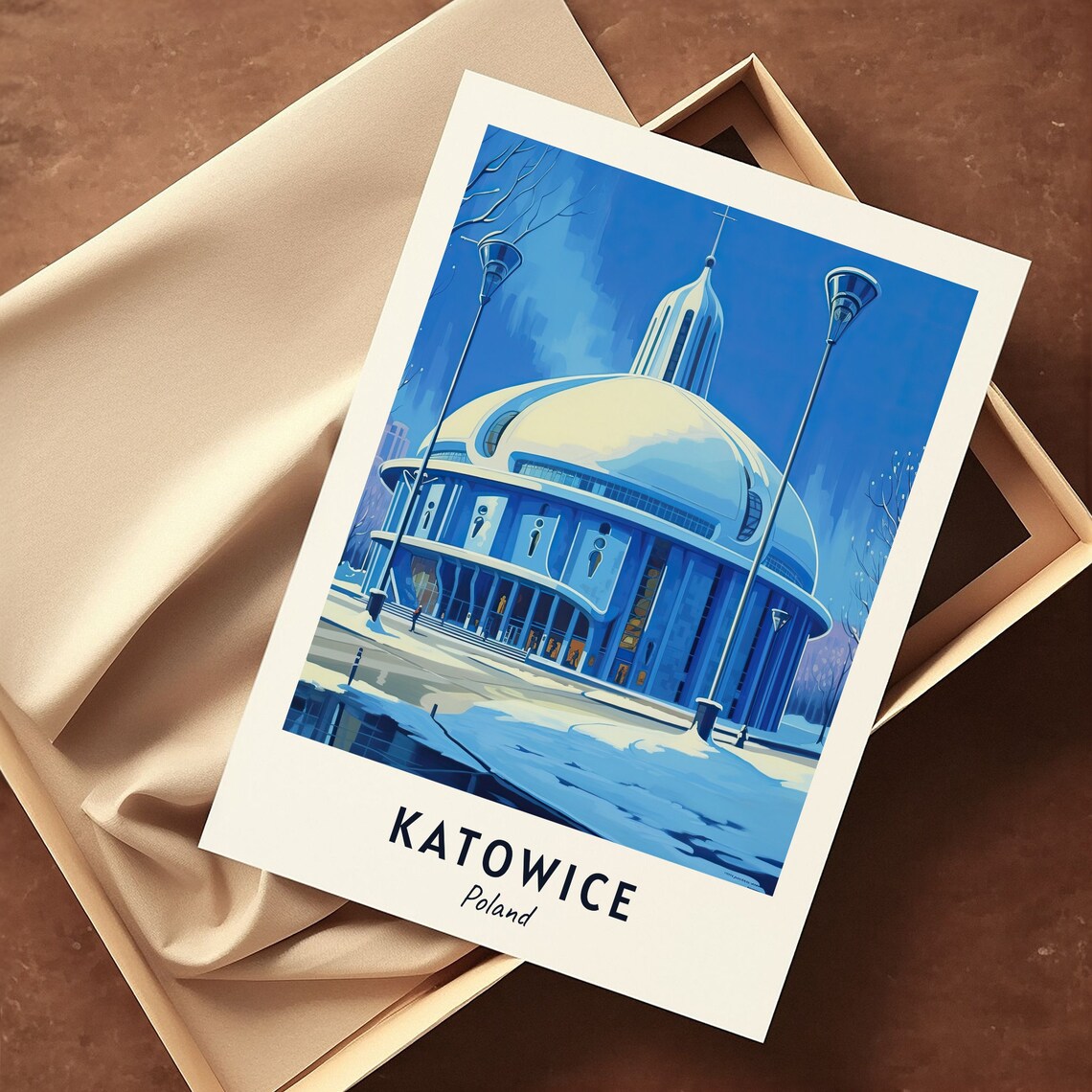 Katowice Spodek Dome Arena Winter Dusk Snow Scene Travel Poster - Image 3