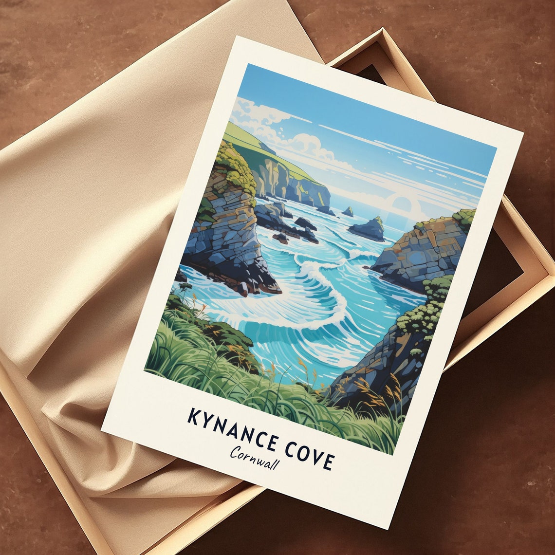 Kynance Cove Cornwall Dramatic Turquoise Wave Coastal Seascape Poster - Image 3