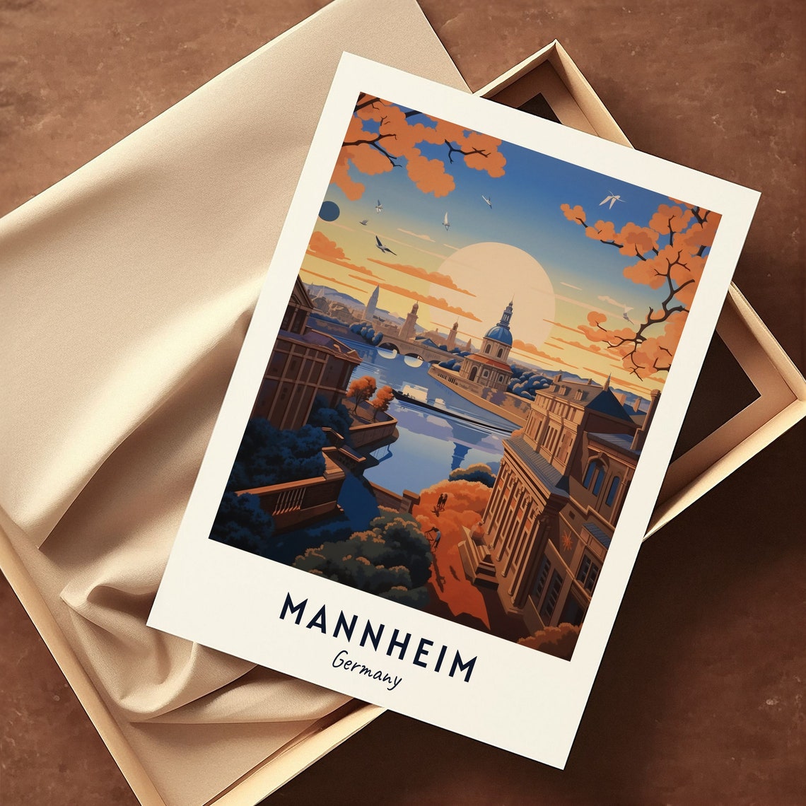 Mannheim Germany Sunset River Skyline Evening Art Travel Poster - Image 3