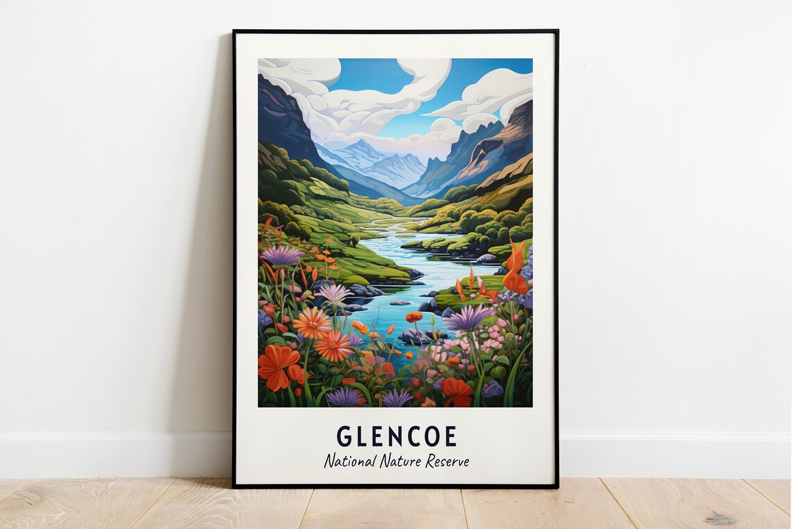 Glencoe National Nature Reserve Valley Flowers Vintage Travel Poster