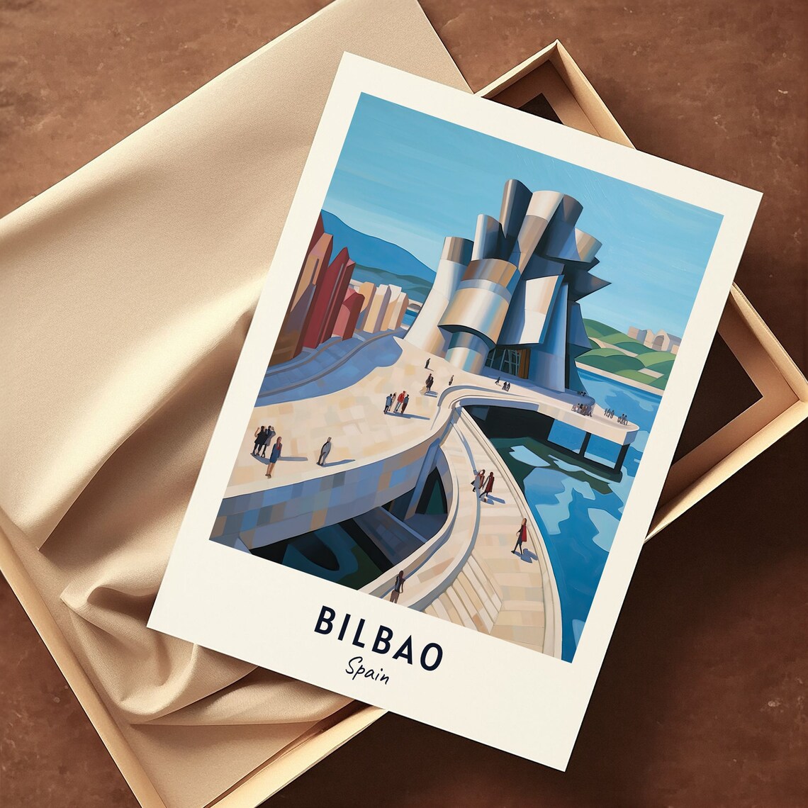 Guggenheim Museum Titanium Curves over the River in Spain Poster - Image 3