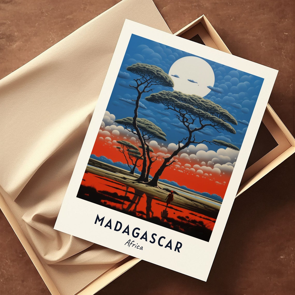 Madagascar Baobab Trees Red Moon Sunset Africa Travel Poster - Image 3