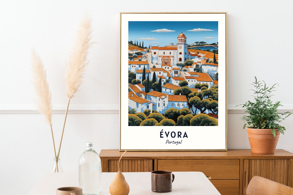 Evora Portugal Old Town Skyline Vintage Travel Poster Artwork - Image 2