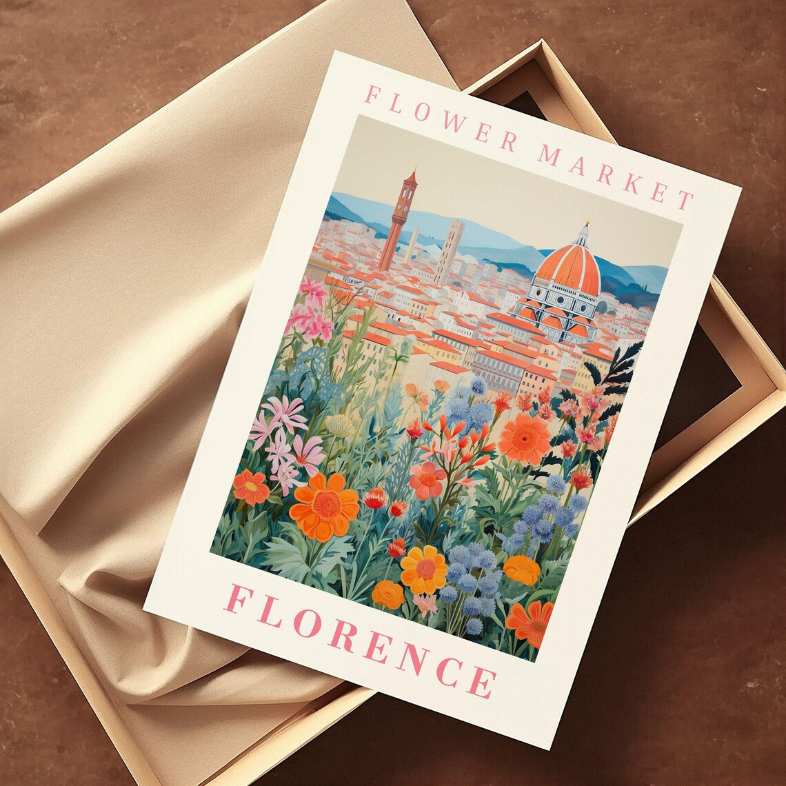Florence Flower Market Duomo Cathedral View Botanical Travel Poster - Image 2