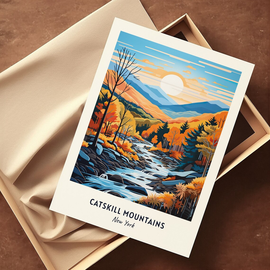 Catskill Mountains New York Autumn Stream Vintage Travel Poster - Image 3