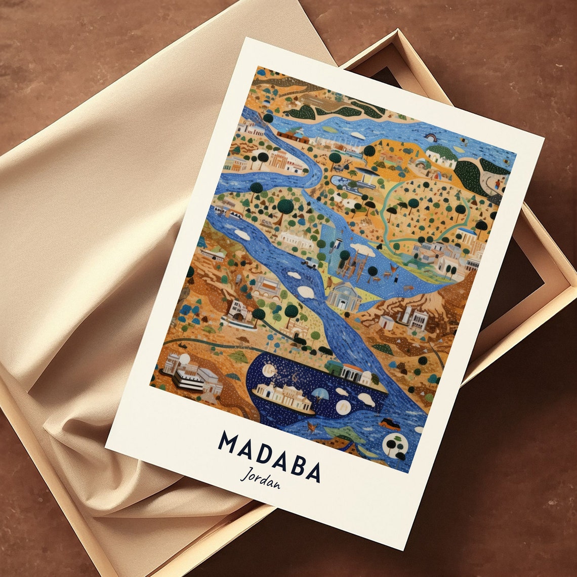 Madaba Jordan Illustrated Mosaic Map Style Vintage Artwork Poster - Image 3