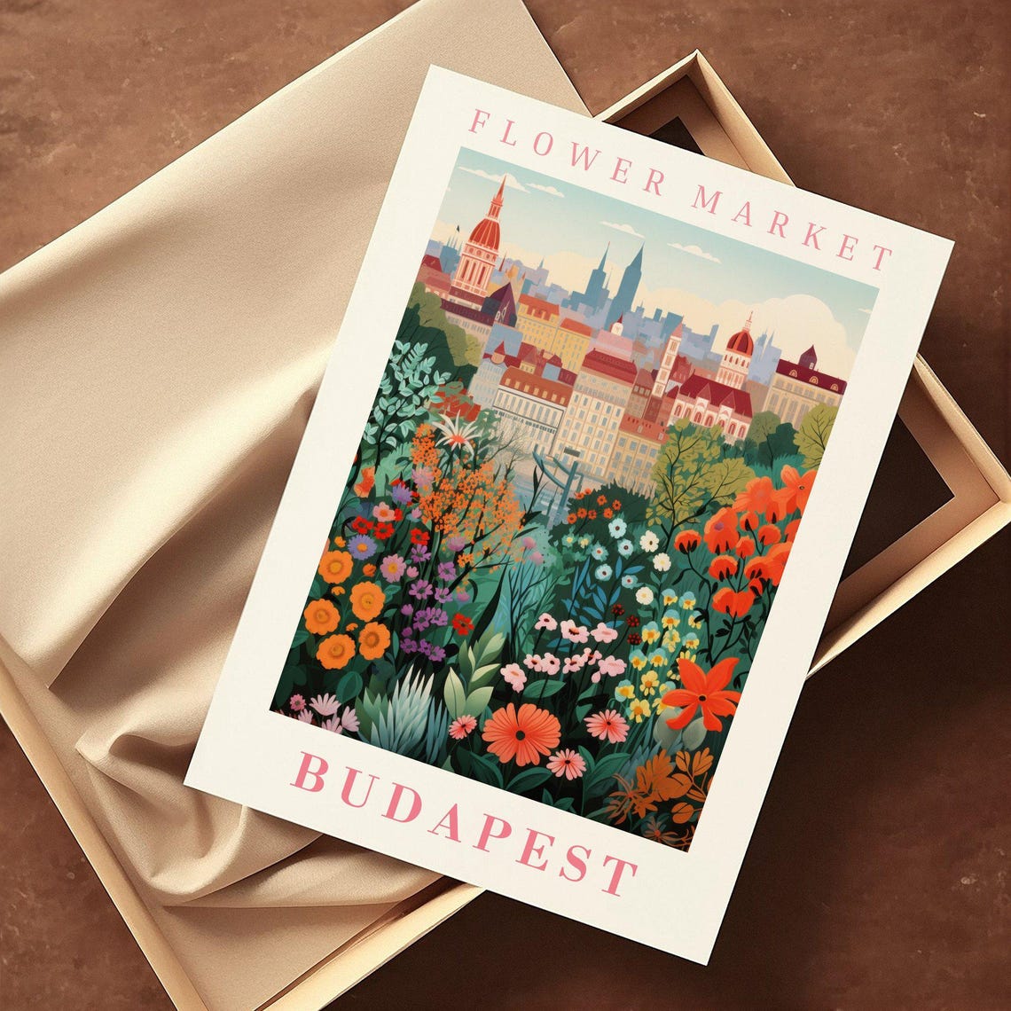 Budapest Flower Market Poster with Danube Skyline Flower Garden Art - Image 2