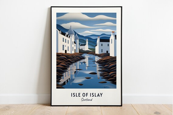 Isle of Islay Scotland Whitewashed Harbor Cottages Travel Poster