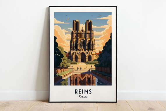Reims France Gothic Cathedral Twin Towers Travel Poster Home Decor