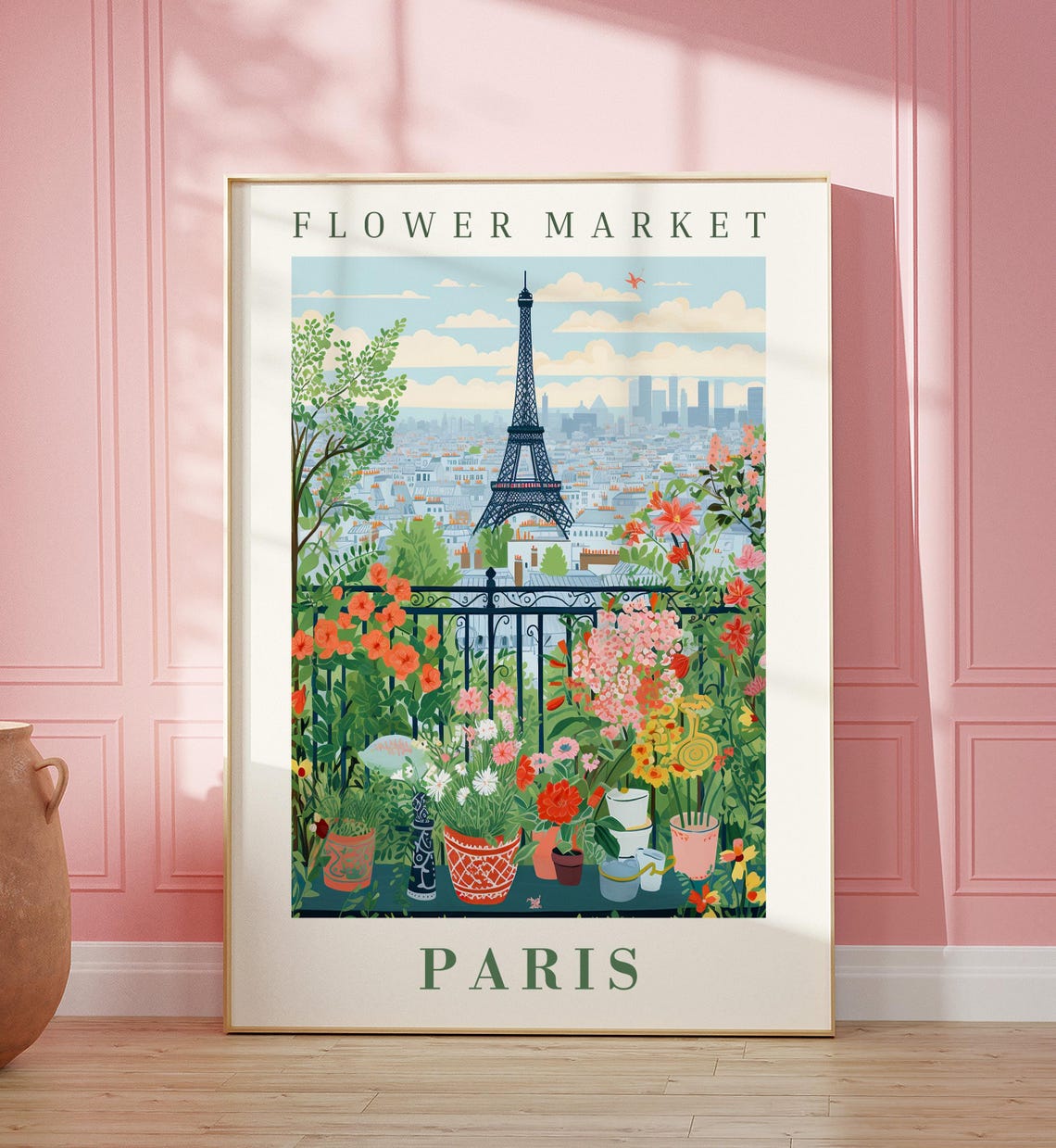 Paris Flower Market Eiffel Tower Balcony Garden Travel Poster - Image 3