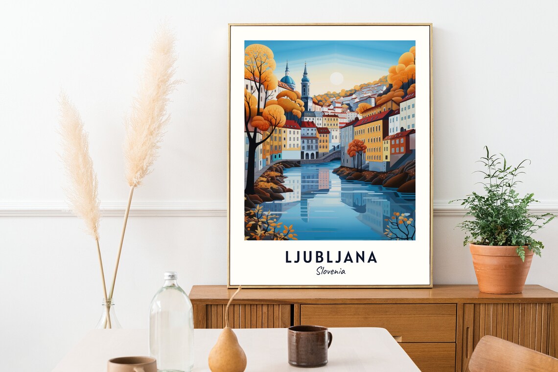 Ljubljana Slovenia Autumn River Old Town Cityscape Travel Poster - Image 2