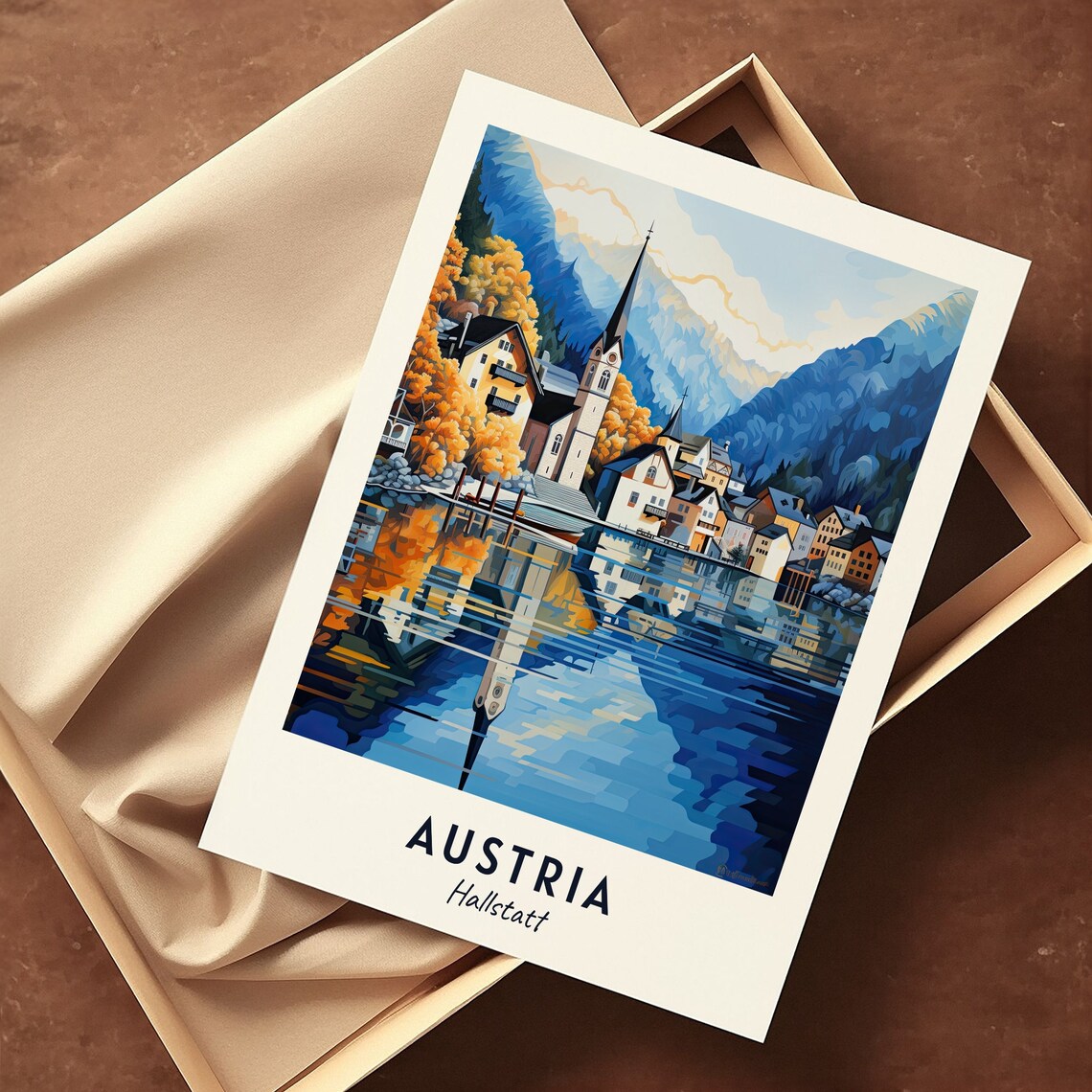 Hallstatt Austria Lakeside Village Church Reflection Travel Poster - Image 3