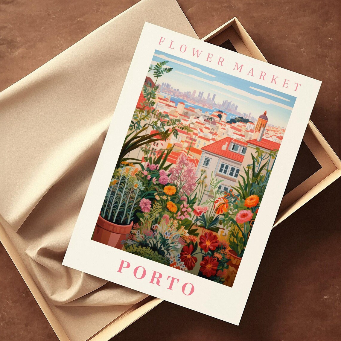 Porto Flower Market Riverside Terrace Red Roof Travel Poster - Image 2