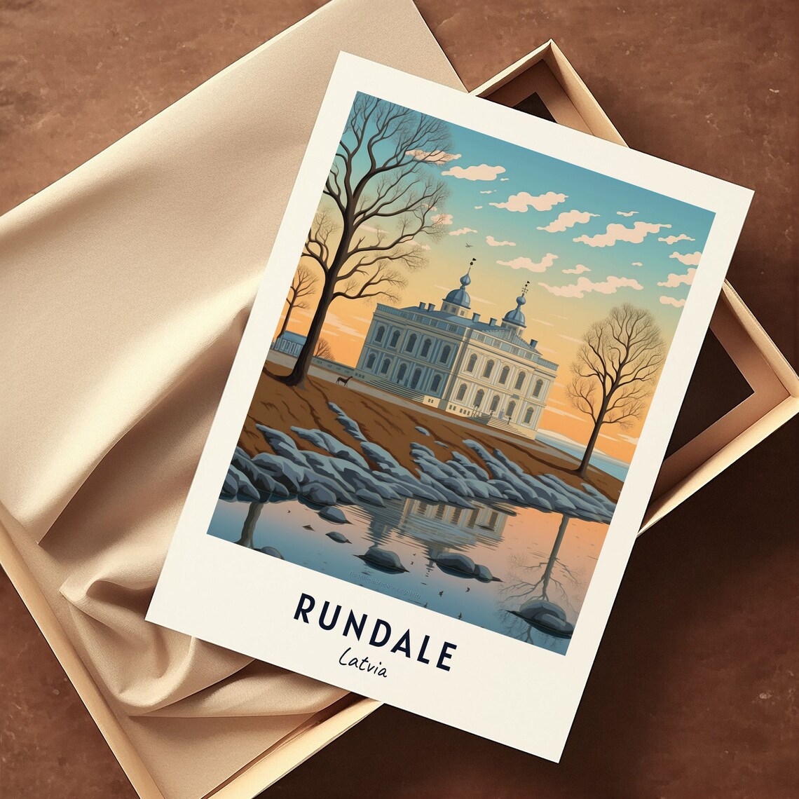 Rundale Latvia Baroque Palace Reflected In Water At Sunset Travel Poster - Image 3