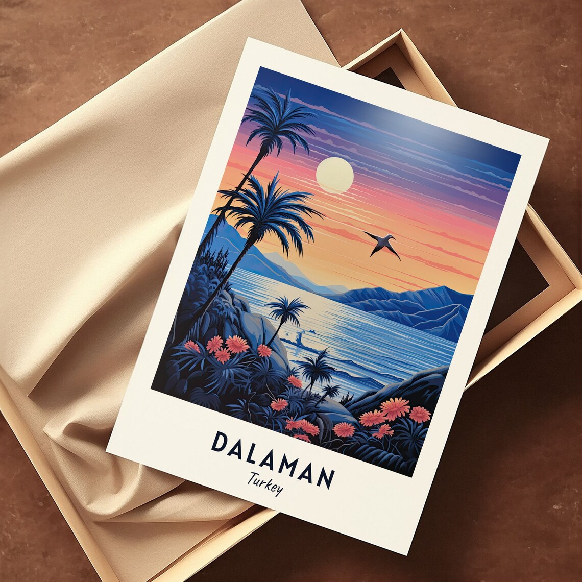 Dalaman Turkey Palm Coast Sunset Minimalist Seascape Travel Poster - Image 3