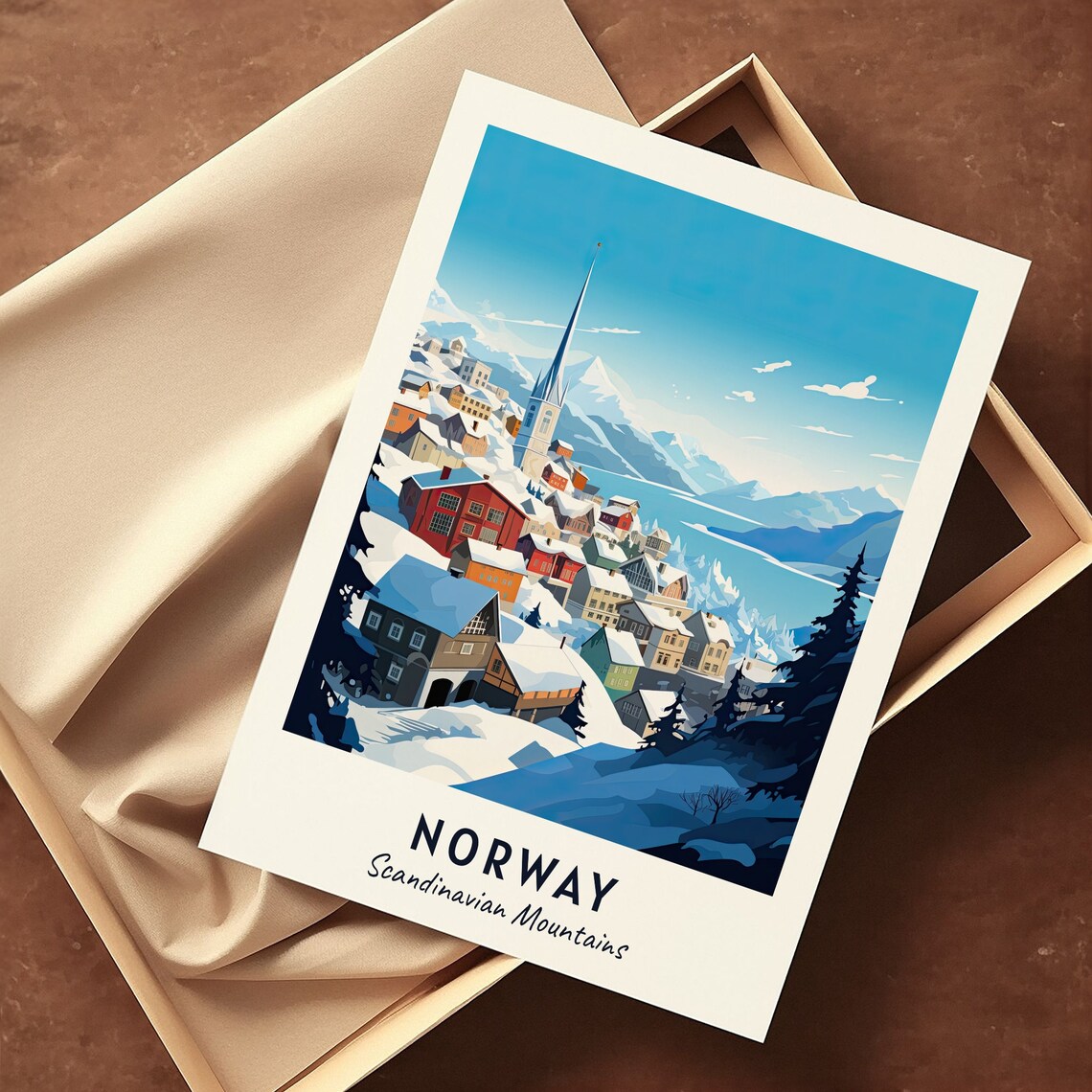 Norway Scandinavian Mountains Colorful Fjord Village Winter Poster - Image 3