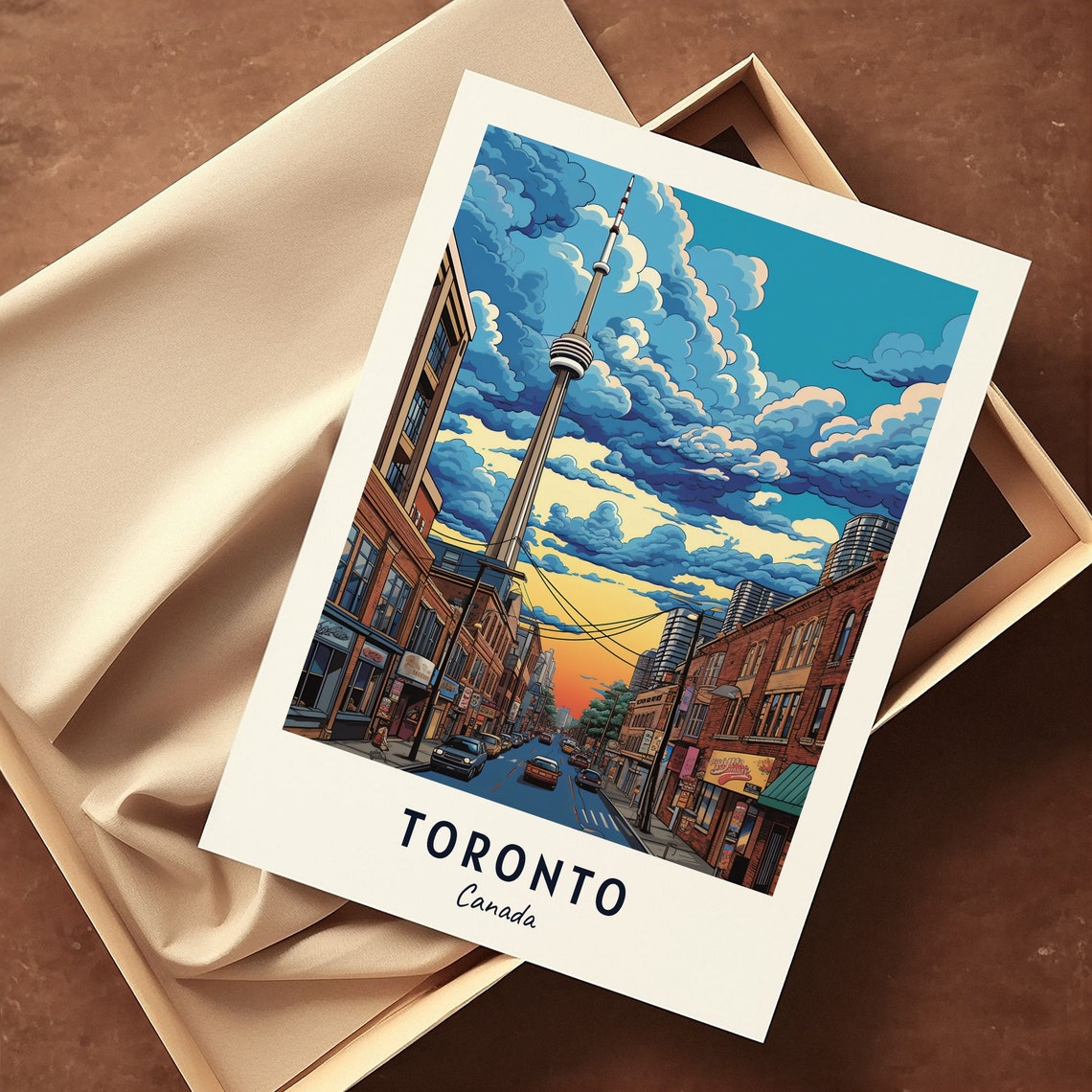 Toronto CN Tower Sunset Street Skyline Clouds Glow Travel Poster - Image 3