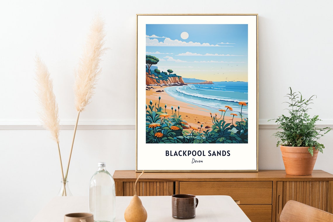 Blackpool Sands Devon Beach Waves Cliffs Flowers Coast Poster - Image 2