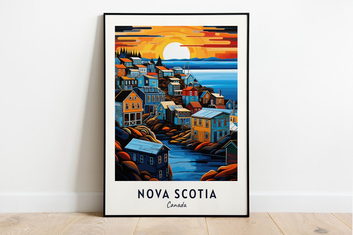 Nova Scotia Canada Colorful Fishing Village At Sunset Poster