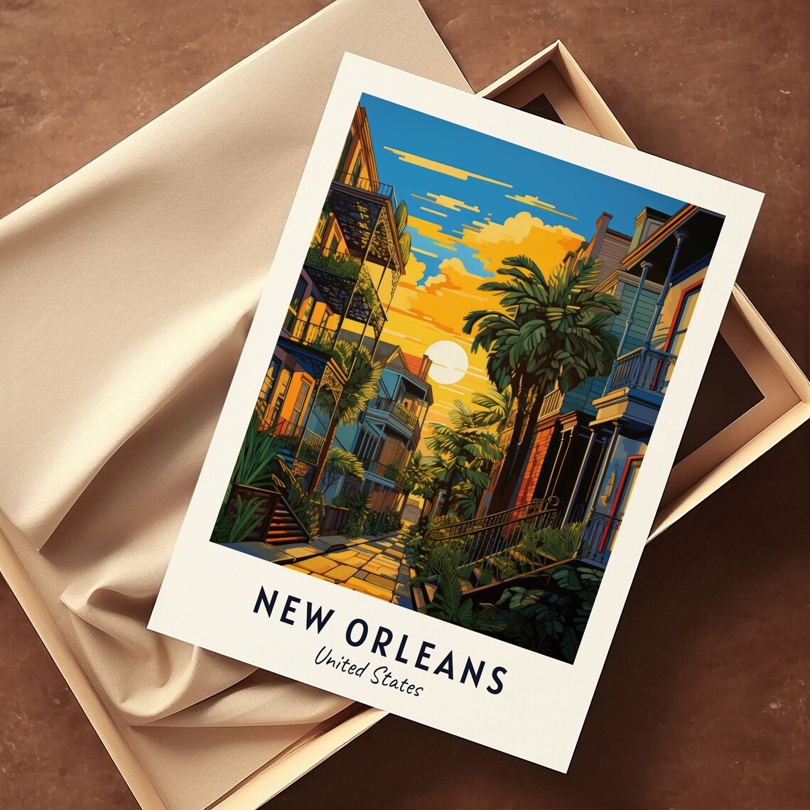 New Orleans French Quarter Balcony Street Sunset Travel Poster - Image 3