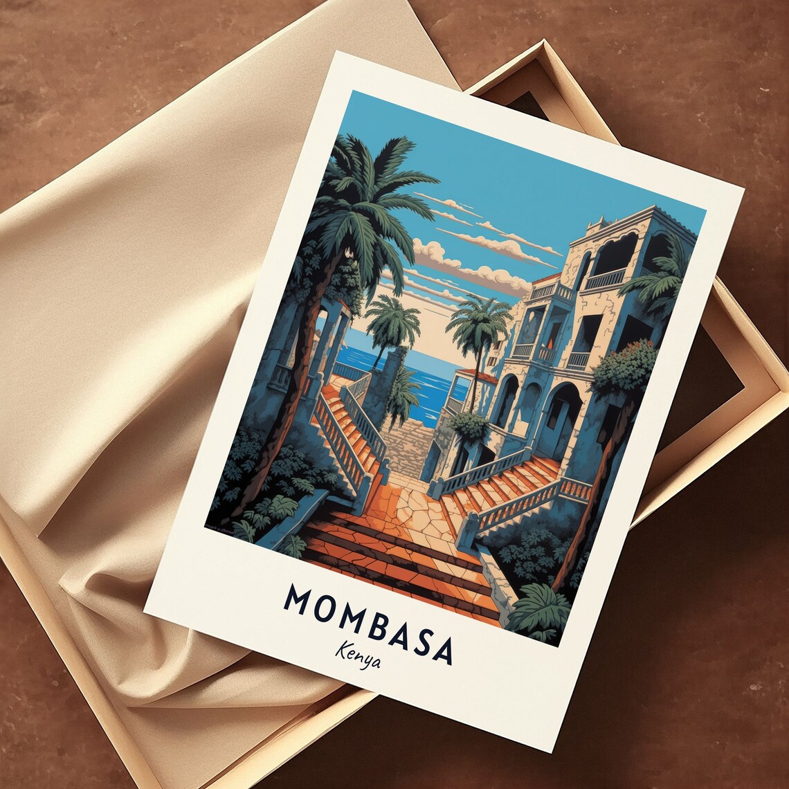 Mombasa Kenya Seaside Steps Down To The Ocean Historic Fort Travel Poster - Image 3